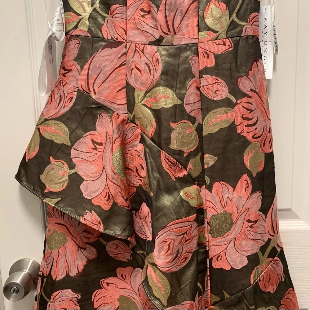 NWT KAY UNGER BELLE FLORAL PRINT RUFFLED SLEEVELESS A-LINE GOWN - Picture 6 of 11